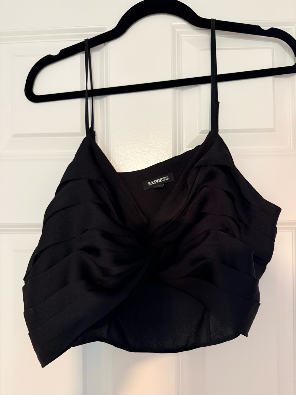 Express Black Twist-Front Pleated Camisole